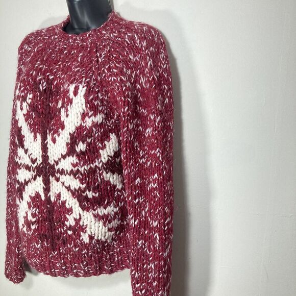 Vtg Express Y2K Sweater Womens Large Red Wool Hand Knit Chunky Snowflake Grandma - Picture 5 of 10